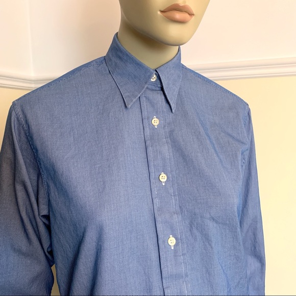 OGILVY French cuffs blue cotton shirt 4 - Picture 8 of 10